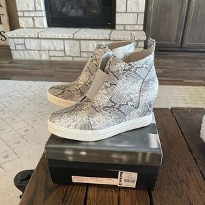 Snake print wedge booties. Size 7